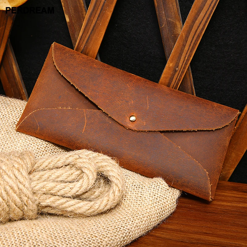 

New retro crazy horse leather coin purse Stylish simple envelope wallet Multi-function mobile phone bag