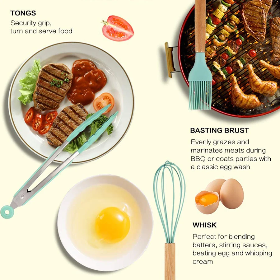 Silicone Cooking Utensils Kitchen Utensils, Acacia Wooden Cooking Tool for Nonstick Cookware - Best Kitchen Gadgets Silicone Cooking Utensils Kitchen Utensils, Acacia Wooden Cooking Tool for Nonstick Cookware - Best Kitchen Gadgets