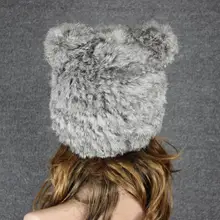 Free Shipping Genuine Knit Rabbit Fur Hat Nature Rabbit fur Cap Headgear Headdress Various Fashion
