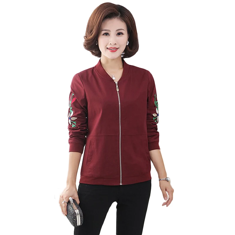 

Plus Size 5XL 2019 New Spring Casual Mother Long Sleeve Coat Fashion Middle Women Embroidered flowers Jacket Female Outerwears