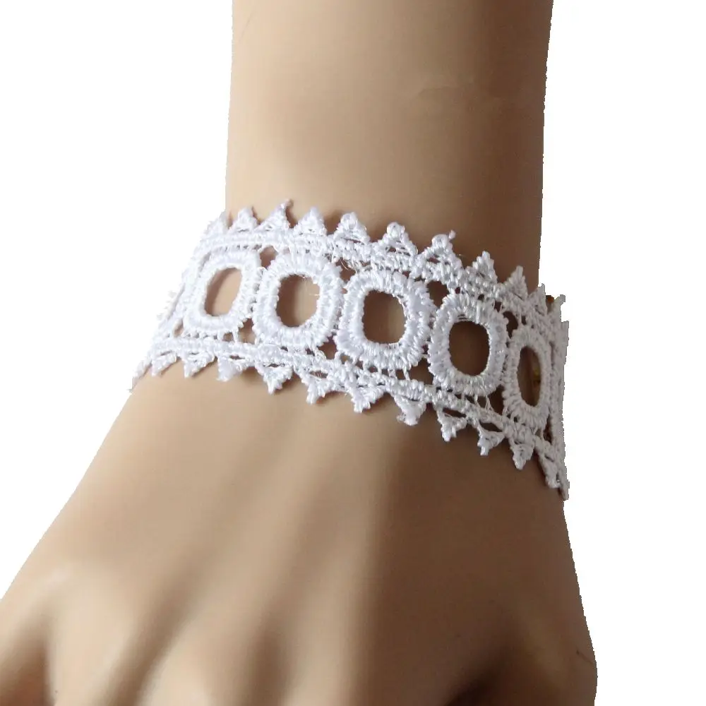 

CirGen,Pack of 3,Fashion White Lattice Tattoo Lace Faux Pearl Pendant Bangle Bracelet Women Jewelry Accessory Item C66-1