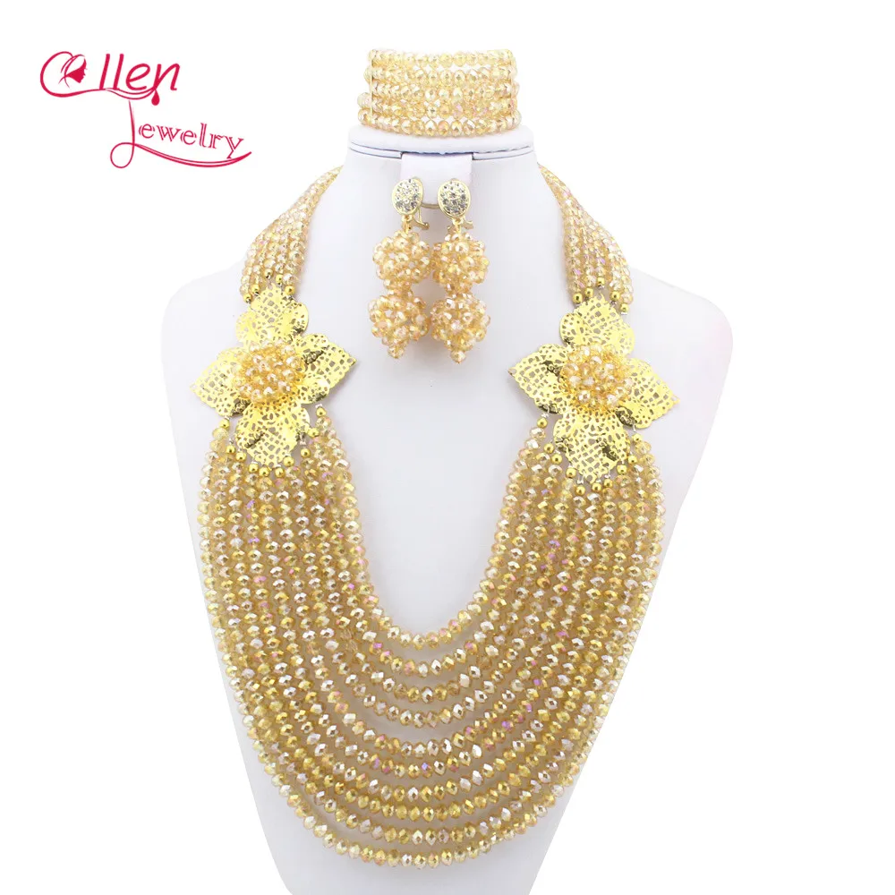 

2017 Beauteous African nigerian Wedding bridal beads Jewelry Set African beads Jewelry Set African beaded necklace sets W8877