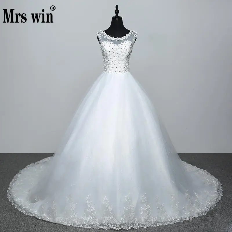 

2019 New Applicue Long Train Wedding Dress Flower Lace See Through Sexy Bridal Gowns Vestido De Noiva Princesa