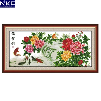 

NKF Colorful Peony Cross Stitch Patterns Chinese Flower Design Drawing Set Embroidery Needlework Cross Stitch for Home Decor