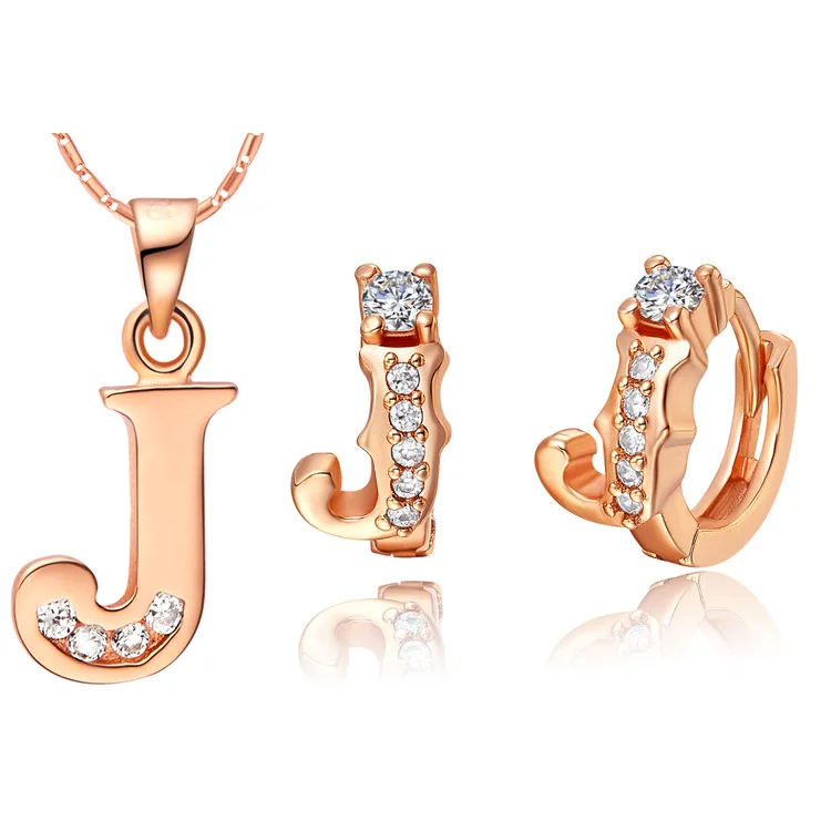 

Luxury Women's Necklace Earrings Jewelry Sets SA 925 Sterling Silver made of 26 letters set two color letters J Pendant Earring