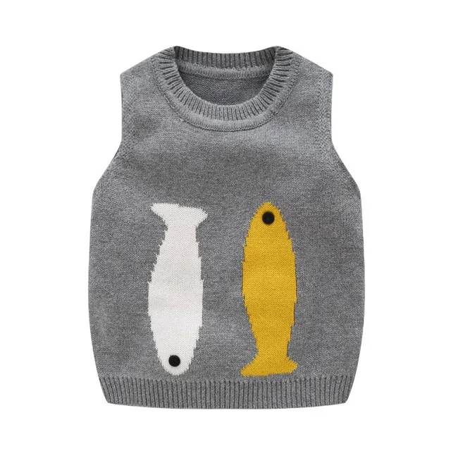 Fashion Baby Soft Knitted Cartoon Fish Sweater Vest For Boys Cotton