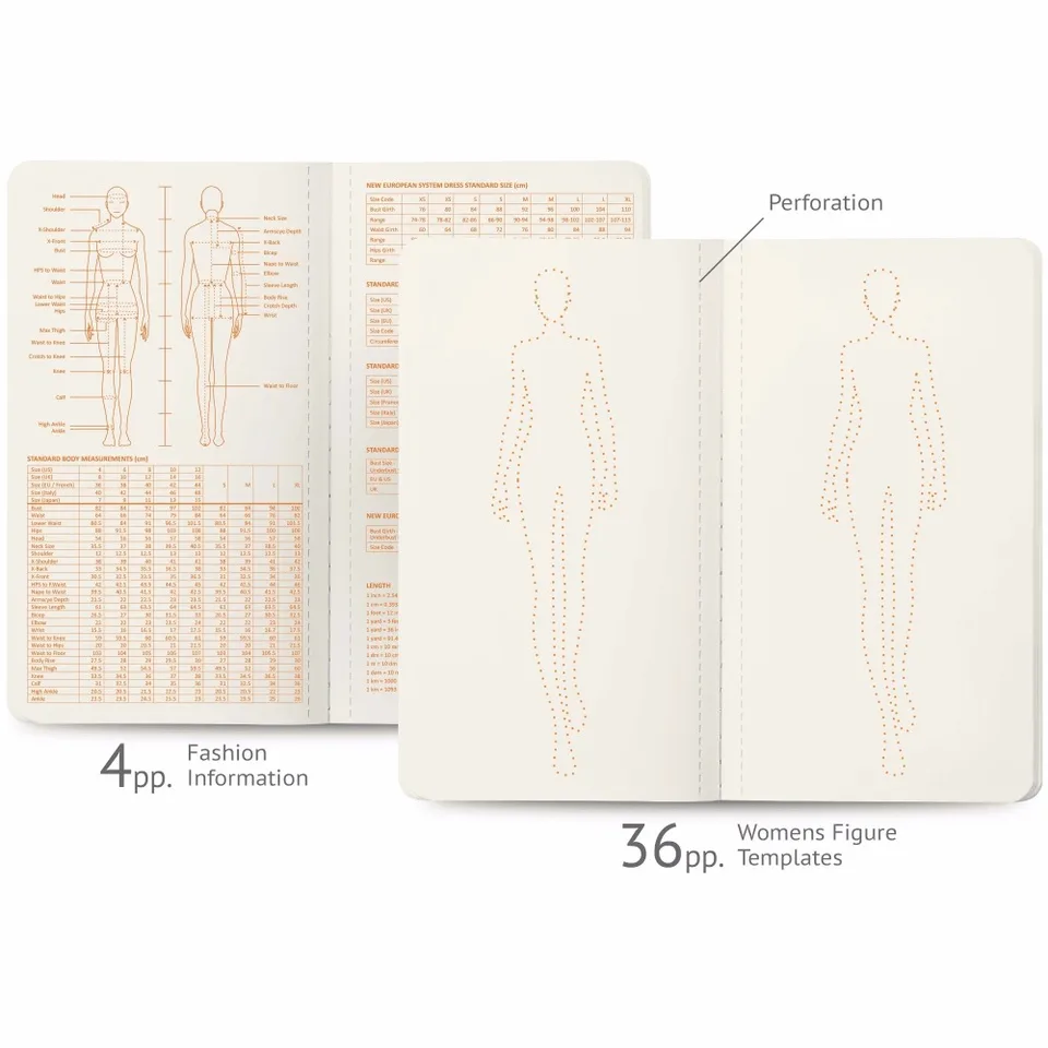 Womens Mini Sketch Book Professional Fashion Design Body Templates