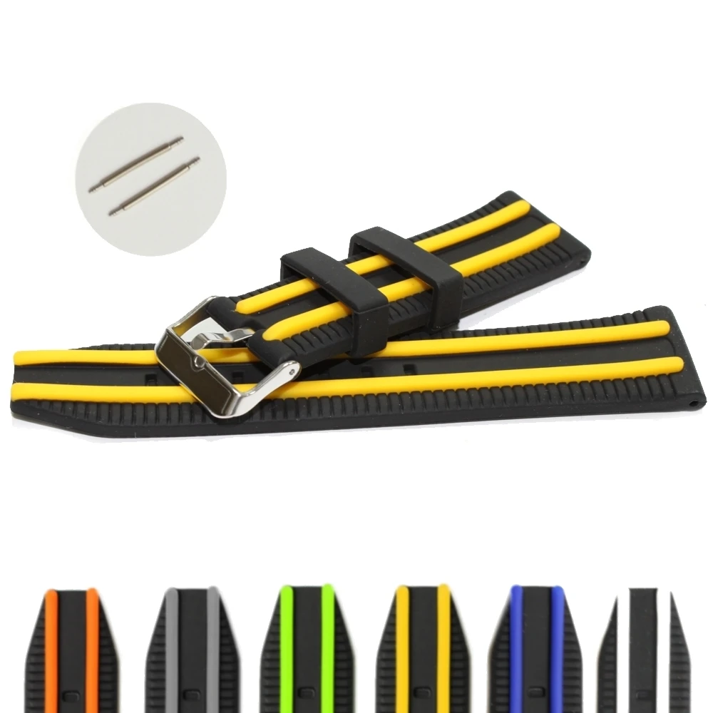 

Wholesale 16Pcs 24mm Black With Orange Two-tone Silicone Unisex Watch Band Straps WB1049A24JB
