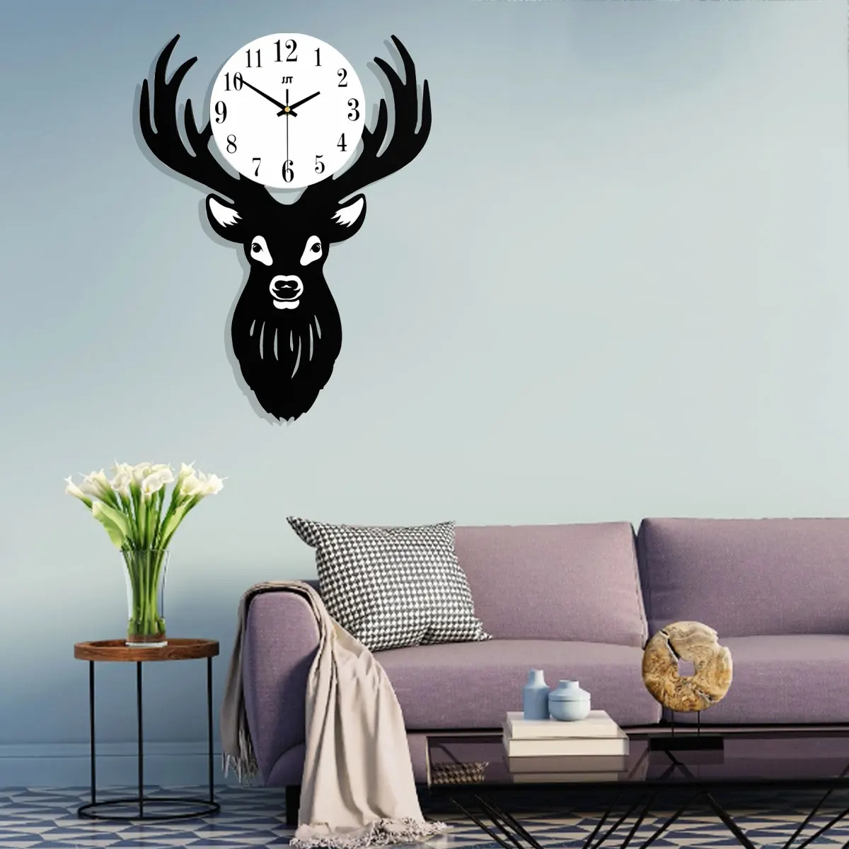 

Decorative Wall Clock Deer Head Wall Clocks Density Fibreboard Wall Clock Nordic Minimalist Deer Antlers Art Home Decor Gift