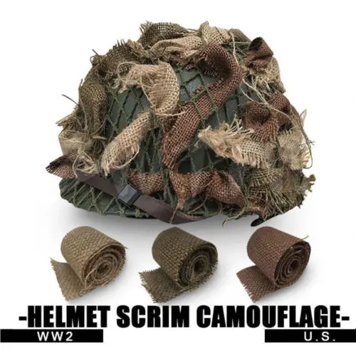 Military WW2 US ARMY INFANTRY HELMET SCRIM CAMOUFLAGE BURLAP THREE COLORS