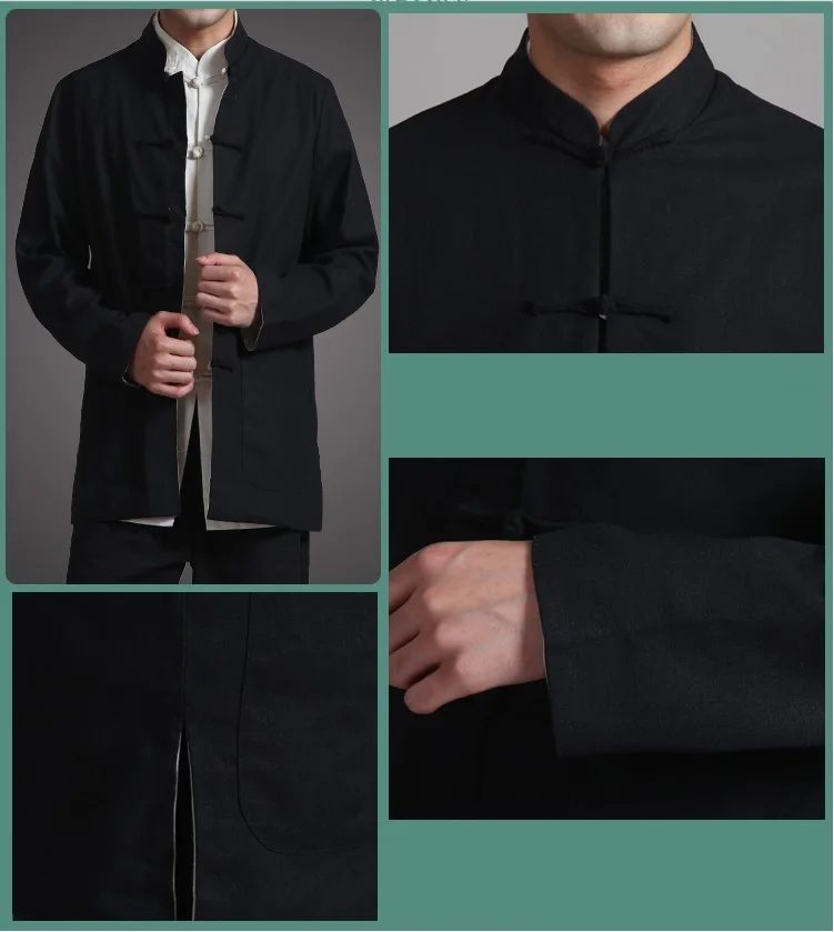 Стоячий воротник Тан костюм Мужская Китайская традиционная одежда кунг-фу Тай Чи Униформа Рубашка блузка рубашка для кунг-фу с длинным рукавом