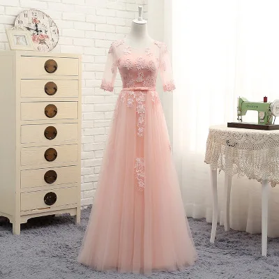 Розовое шифоновое свадебное платье подружки невесты, сексуальное кружевное длинное платье с цветами, элегантное тонкое вечернее платье принцессы, платье Чонсам Vestidos