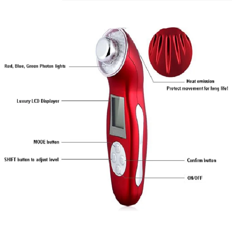  Ultrasonic face massager cleaner with LCD cordless -ion photon home beauty care device for deep cle