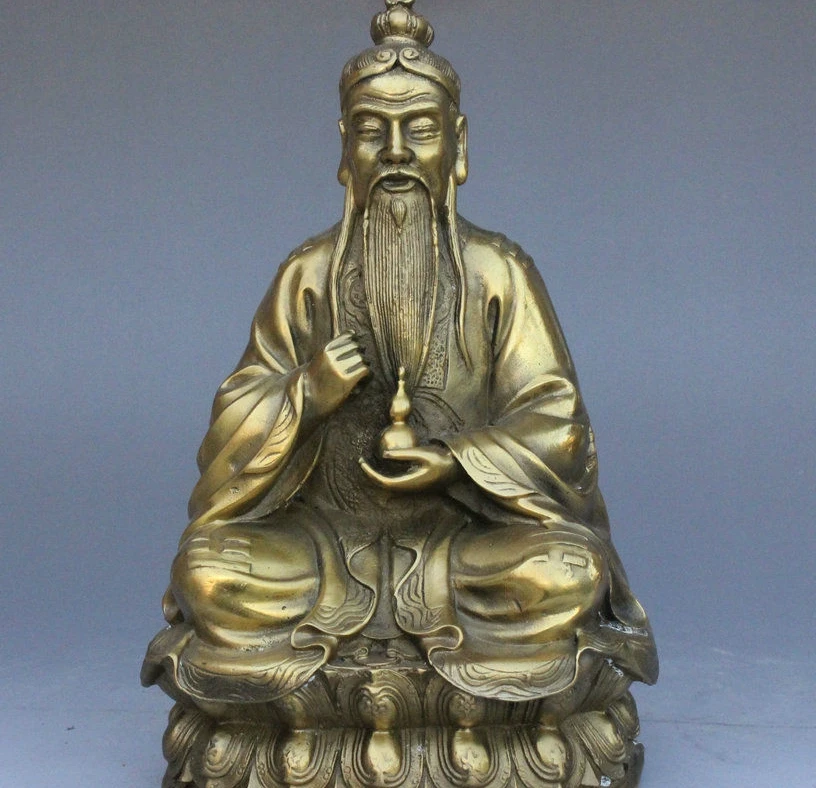 10" China Taoism Bronze pray Taishang Senior Laojun God Hold Taoist