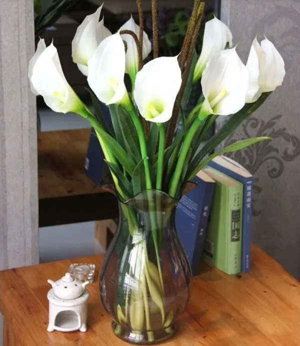 6pcs Lot Real Touch Artificial Pu Leather Calla Lilies Flowers White 6pcs Lot Real Touch Artificial Pu Leather Calla Lilies Flowers White Color Home Decor Wedding Bouquets In Dried From Garden On