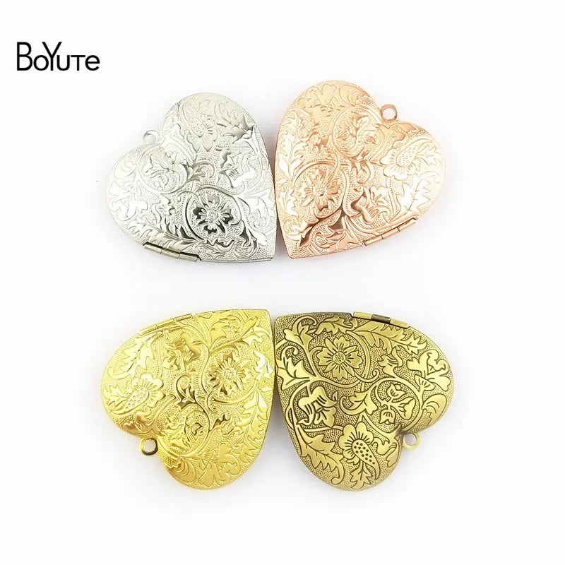 BoYuTe 4Pcs 409MM Metal Brass Memory Floating locket Locket Heart Photo Locket Pendant Vintage Jewelry Pendant (2)