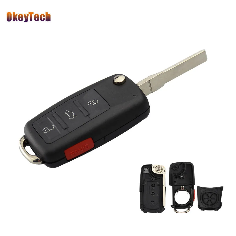 

OkeyTech 3+1 4 Button Replacement Flip Folding Remote Auto Car Key Shell Cover Case Fob for VW VOLKSWAGEN Touareg Golf MK4 Bora