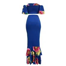 JAYCOSIN Женская Сексуальная Цветочная гофрированная рубашка с прорезями на плечах рыбий хвост юбка костюм из двух предметов новинка юбка фасона "Русалка" Горячая 25 июня