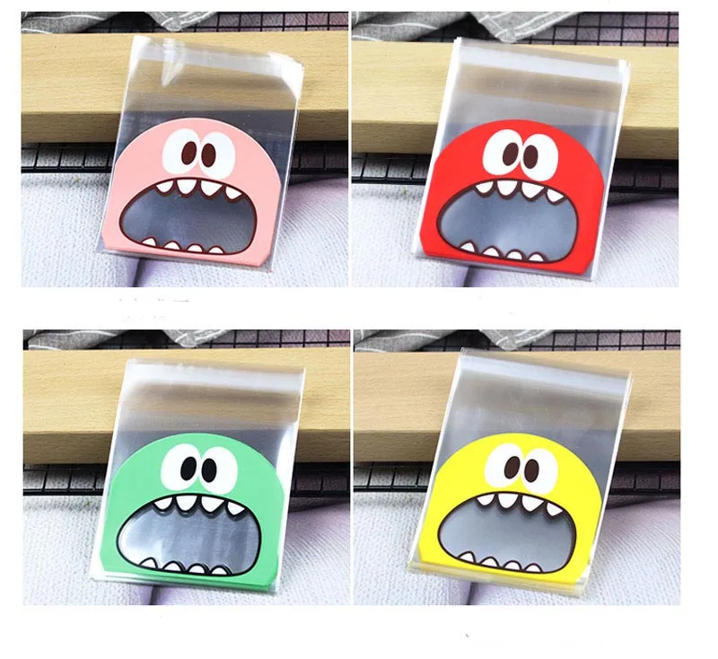 50pcs Cute Greedy Big Teech Mouth Monster Gifts Bag Wedding Birthday Cookie Candy Plastic Packaging Bags OPP Party Favors kids 7 (2)