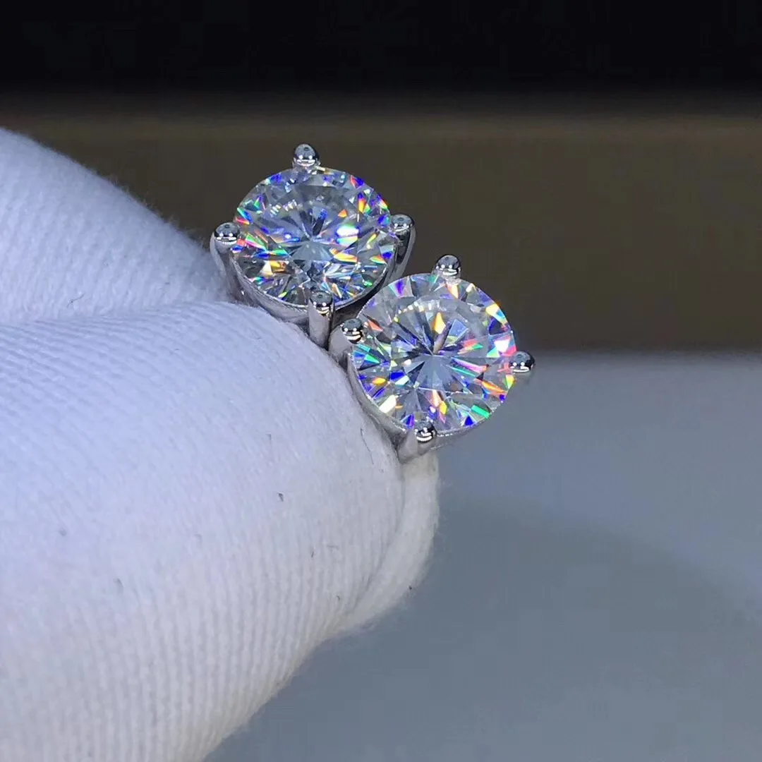 Поэтические еврей магазин Круглый Муассанит огранка всего 1.00ct алмаз тест прошел Муассанит Серьги серебристого цвета; бижутерия подарок подруге