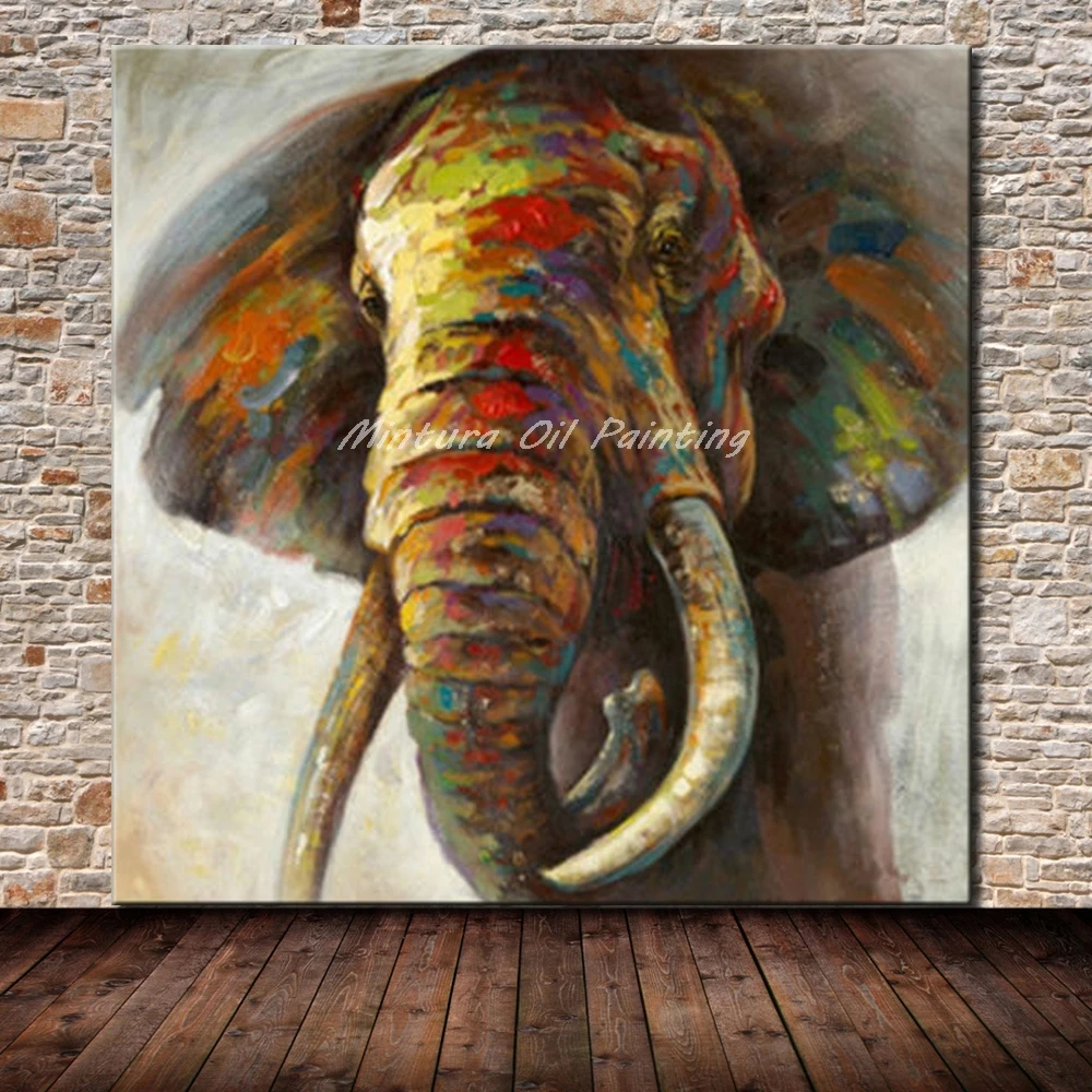

Arthyx Frameless Paintings Handpainted Elephant Animal Oil Painting On Canvas Modern Abstract Art Picture For Living Wall Decor