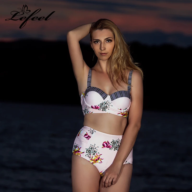 

Lefeel 2018 Sexy Bikinis Set High Waist Swimsuit Women Print Bikini Floral Swimwear Women Bathing Suit Biquini Beach Wear