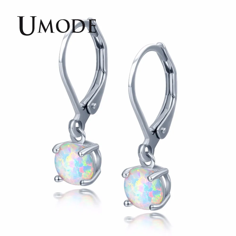 

UMODE Fashion Round White Fire Opal Women Drop Pendant Earrings Bridal Female Luxury Rose Gold Vintage Jewelry UE0402B