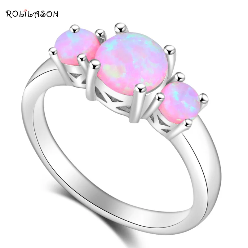 Rolilason Precious Pink Огненный Опал Best качество 925 Серебряные кольца США Размеры#5#6#7#8#9#10 Модные украшения для Для женщин OR854