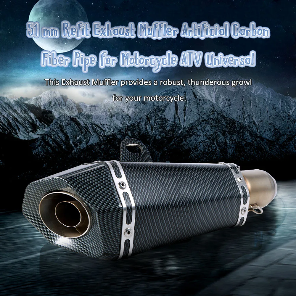 51 mm Refit Exhaust Muffler Artificial Carbon Fiber Muffler Pipe Small Hexagon Style for Motorcycle ATV Universal