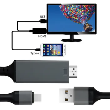 

3 In 1 USB C Type-C To HDMI Cable 4K 1080P 2M HDTV Adapter Cable For Sumsung S8 Plus Huawei Type C Charging HDMI Cable Adapter