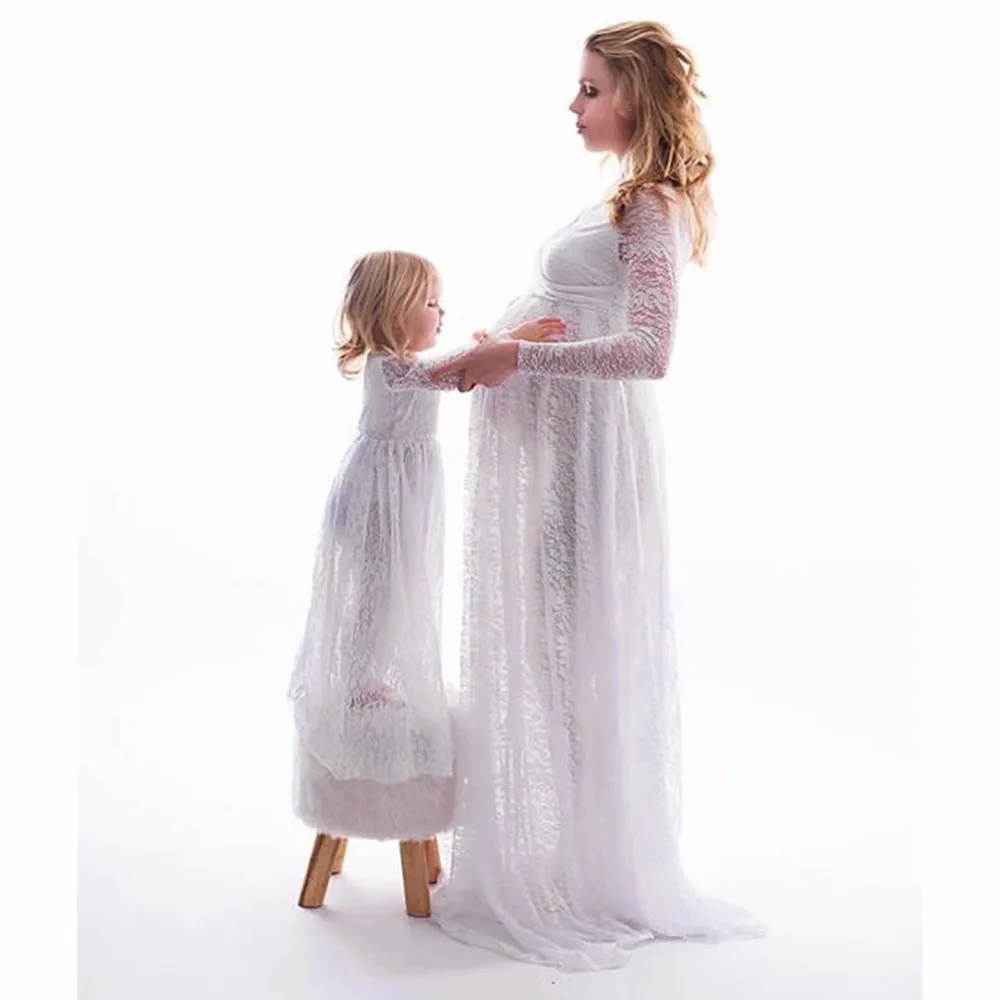 

Lace Maternity Dress Photography Prop V-neck Long Sleeve Wedding Party Gown Pregnant Dresses For Photo Shoot Cloth Plus 7479