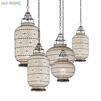 

Modern Chinese Hotel Club study living room restaurant pendant lights carbon steel new cloth lantern pendant lamp