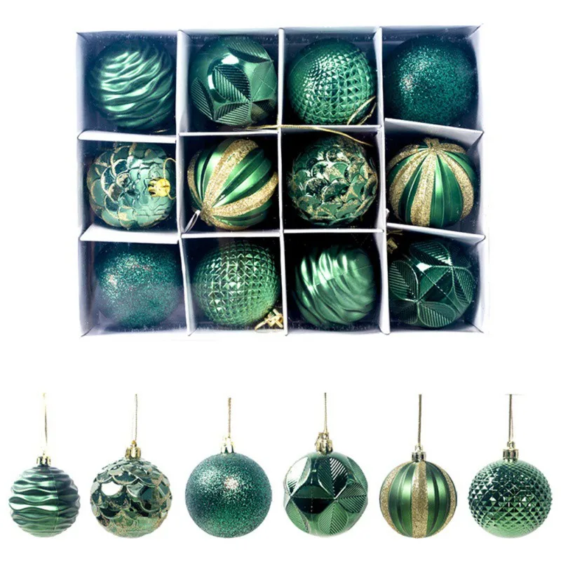 free shipping 12PCS Christmas Hanging Decoration 6cm Household Hanging Decoration Ball For Christmas Tree - Цвет: Зеленый