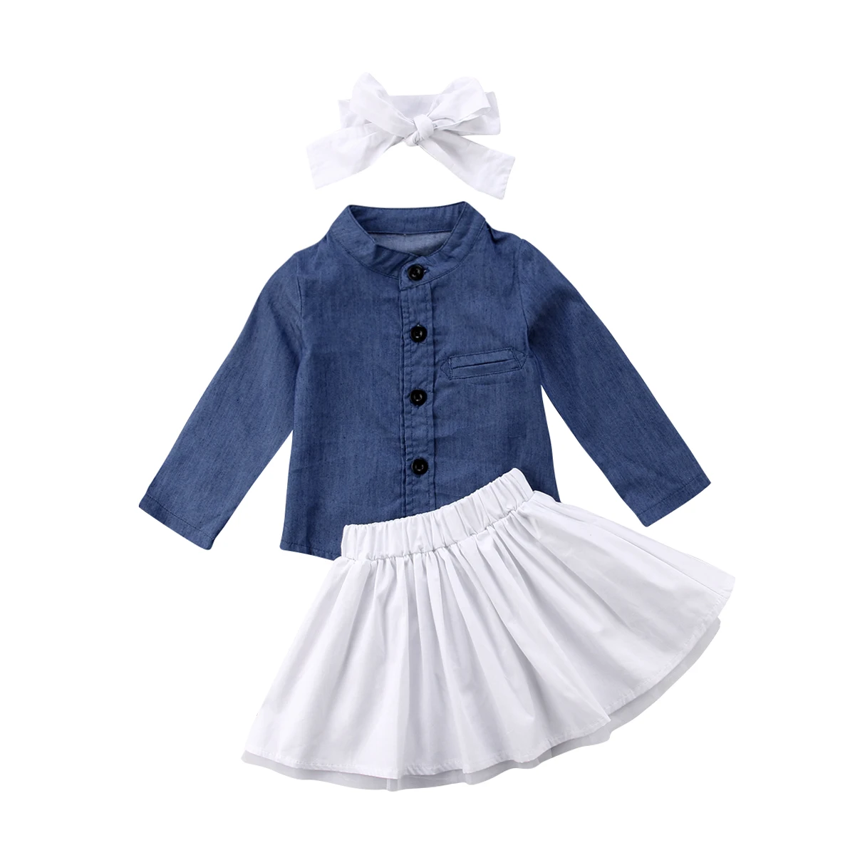 Toddler Baby Girl 3pcs Clothes Set Denim tops+White Tulle skirts
