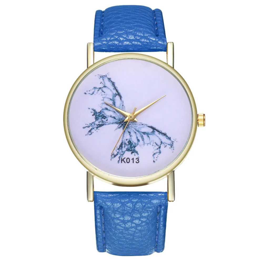 Multi-colored strap butterfly pattern dial Stylish full of art PU Leather Strap Analog Quartz Watch For Fashion Casual Women 
