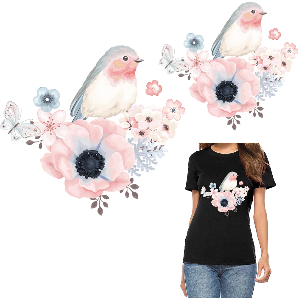 

1PC Flower Bird Patch Heat Transfer Iron On Patches A-level Washable Clothes Stickers Easy Print By Irons T-shirt Decoration