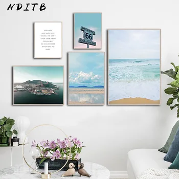 

Tropical Coastal Beach Landscape Picture Scandinavian Poster Canvas Wall Art Print Painting Motivational Quotes Nordic Decoation