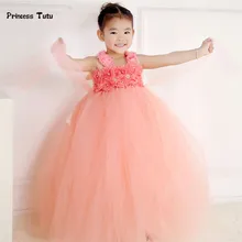 Handmade Peach Baby Girl Tutu Dress Tulle Princess Flower Girl Dress Kids Party Pageant Birthday Bridesmaid