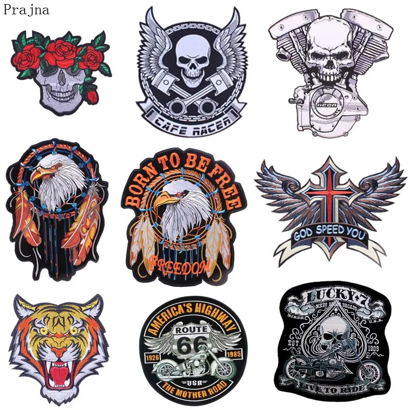 

Prajna Morale Skull Dragon Patch Large Tiger Iron On Biker Back Patch Badge Wings Punk Sewing Embroidered Patches For Clothes