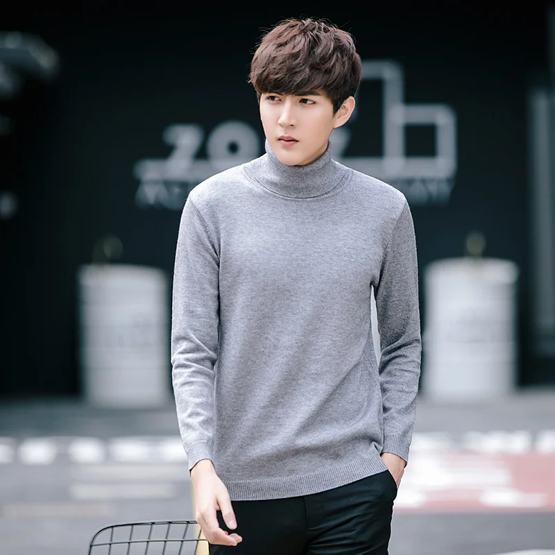 Solid Color Fashion Mens Sweater Turtleneck Autumn Winter