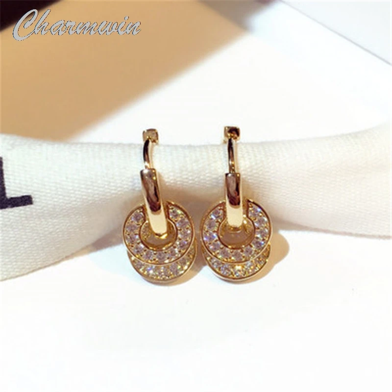 

2019 New Hoop Earrings For Women Earrings Trend Rhinestones Gold And Silver Color Circle Earrings Fashion Jewelry