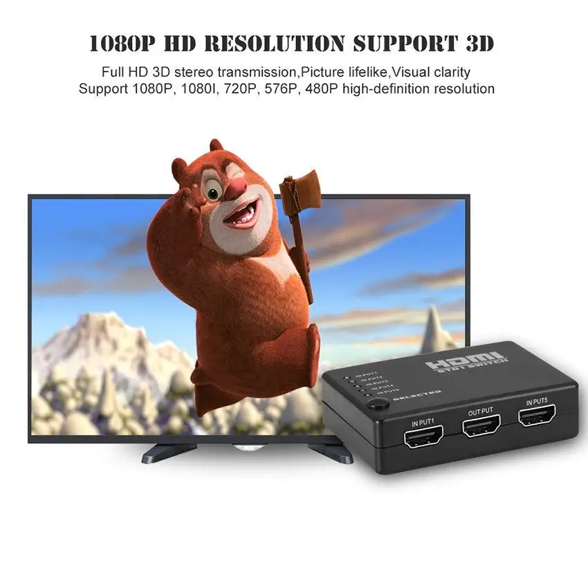 EastVita HDMI 5 Порты и разъёмы коммутатор 1080 P 3D HDMI Splitter с ИК Беспроводной удаленного Управление для HDTV DVD для PS3 XBox 360 r29