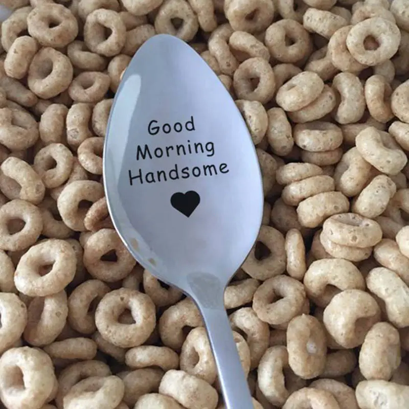 

Gift for boyfriend Stainless Steel Spoon Good morning handsome beautiful girlfriend present valentines day gift anniversary