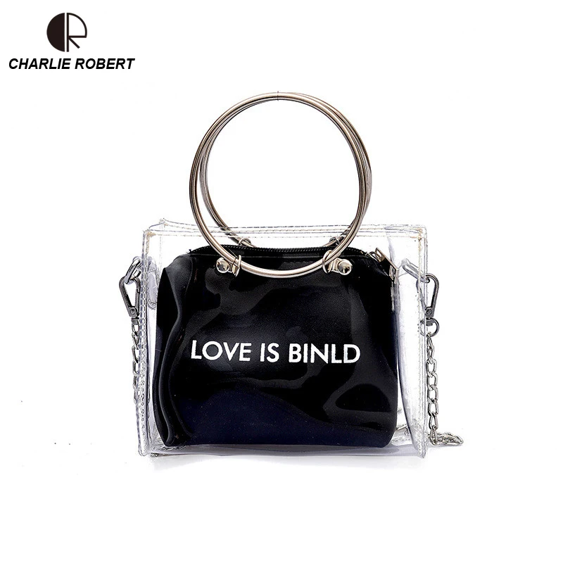

2019 New Spring Style Women Lady Shoulder Bags Casual Patchwork Graffiti Four Styles Fashion Transparent PU Composite Bags