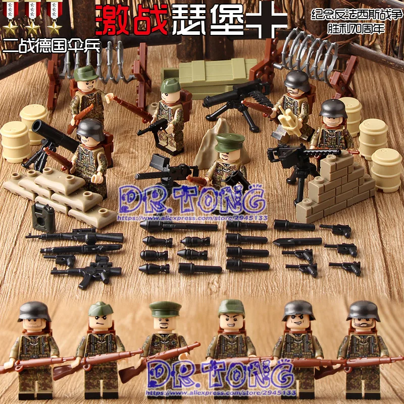 

DR.TONG 60pcs/lot D181 WW2 Military War German Paratrooper Figures Building Block Military Soldier With Weapons Bricks Toys Gift
