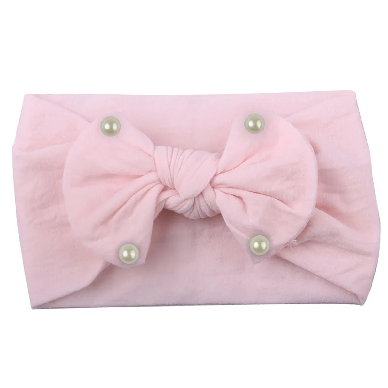 Милая имитация жемчуга банты детская эластичная повязка на голову для новорожденных одноцветная повязка на голову для девочек аксессуары для волос в виде тюрбана - Цвет: pink