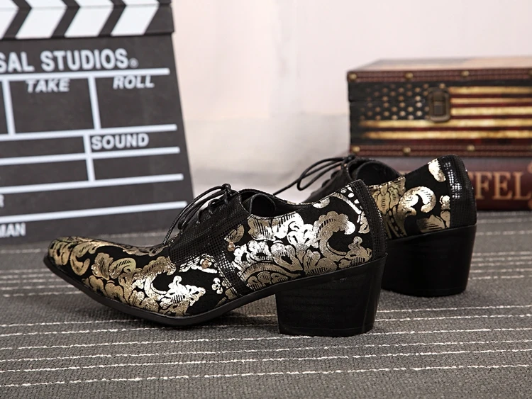 Золото печати мужская обувь Vestir Кружево на шнуровке свадебные туфли Для мужчин формальные Мужские кожаные туфли Лифт Мужская модельная обувь Обувь шнурованная для женщин
