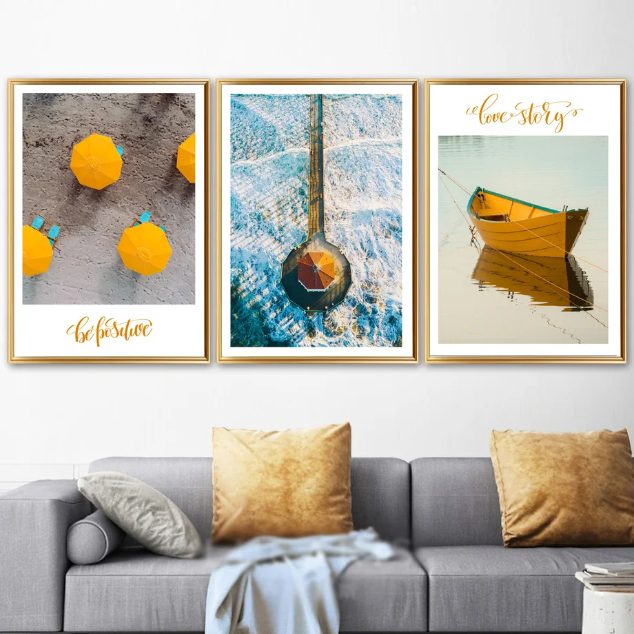 

Beach Boat Pier Sea Umbrella Landscape Wall Art Canvas Painting Nordic Posters And Prints Wall Pictures For Living Room Decor
