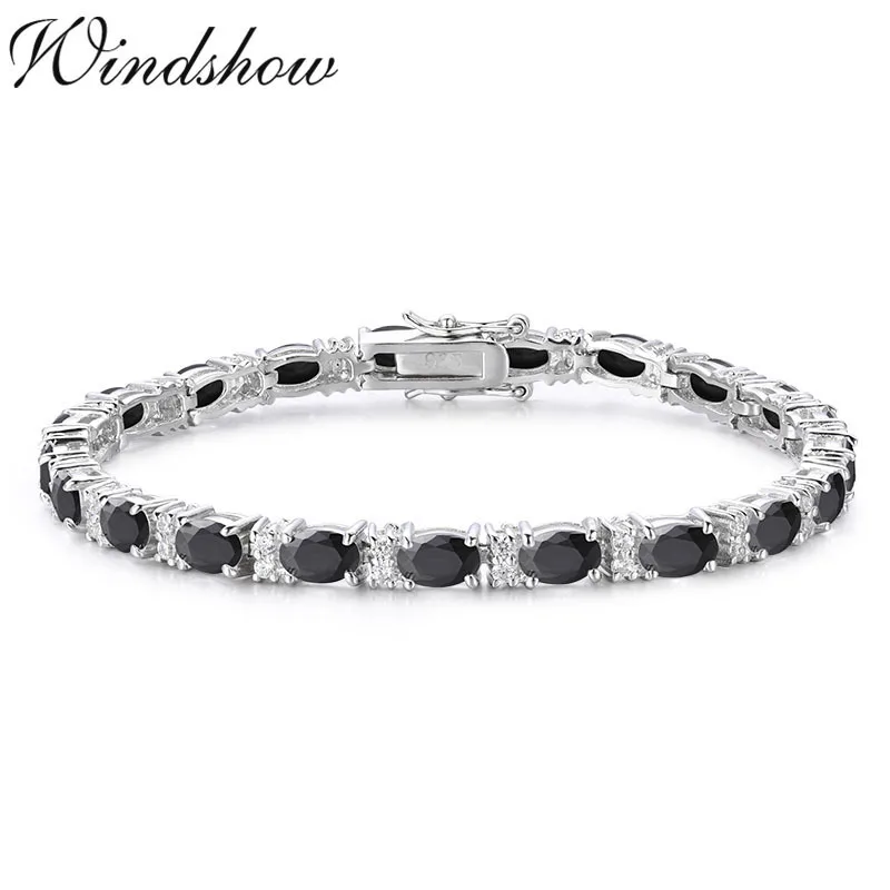 

925 Sterling Silver Cluster Oval Black CZ Stones Tennis Bracelets For Women Pulseras Pulseira Bracelete Jewelry Girl Friend Gift