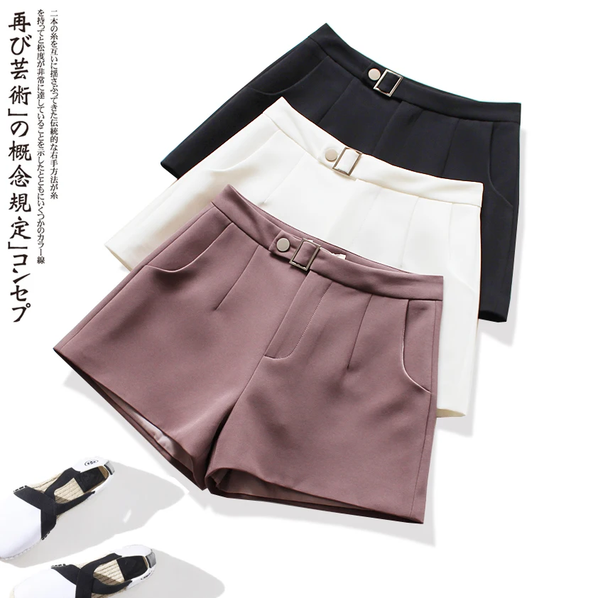 

G Fashion Solid Casual Shorts Woman White Breif Style Black High Waisted Shorts with Pockets Gray Pink Green 5 Colors
